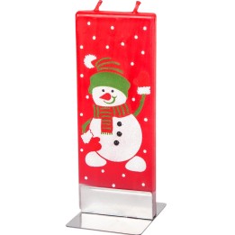 Bougie rouge bonhomme de neige et bonnet vert