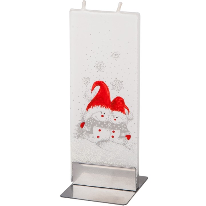 Bougie de Noël enfantines bonhommes de neige avec bonnet rouge