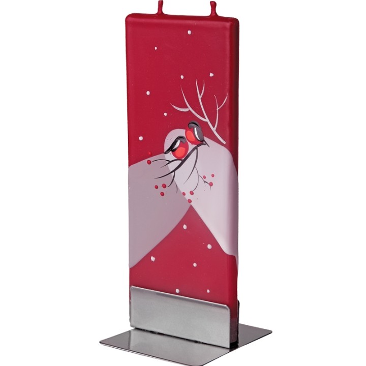 Bougie déco rouge deux bouvreuils sur une branche