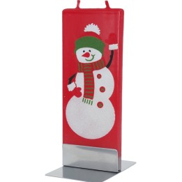 Bougie rouge bonhomme de neige qui salue