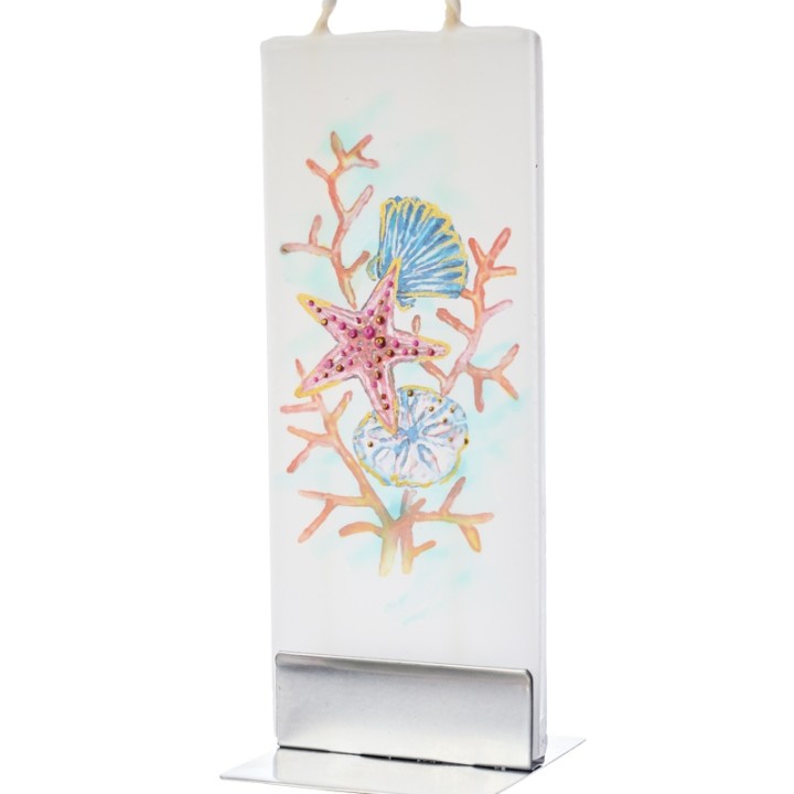 Bougie déco marine, étoile de mer et coquillages