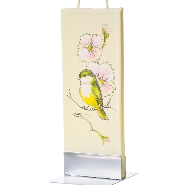 Bougie décorative oiseau et fleurs