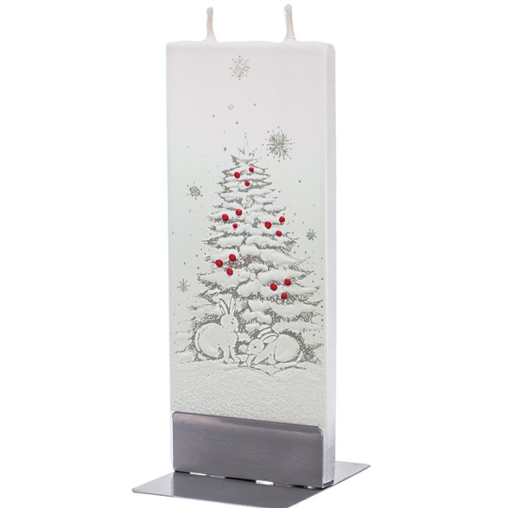 Bougie de Noël lapins au pied d'un sapin