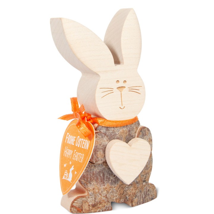 Petit lapin de Pâques en bois avec coeur, 10 cm 