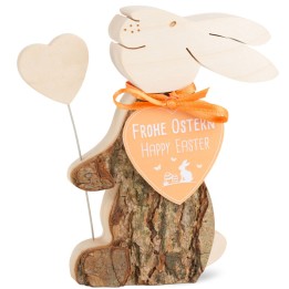Lapin en bois avec coeur, 10 cm 