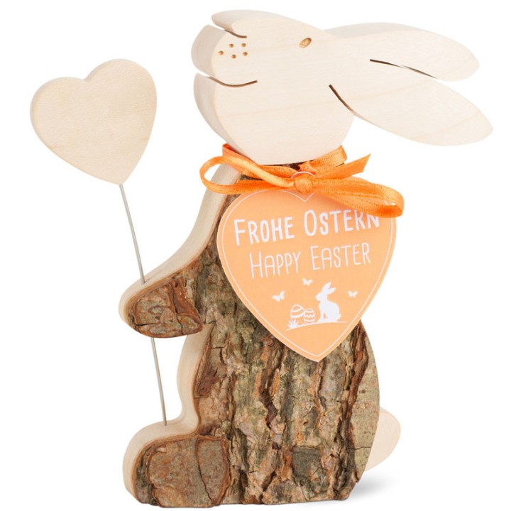 Lapin en bois avec coeur, 10 cm 
