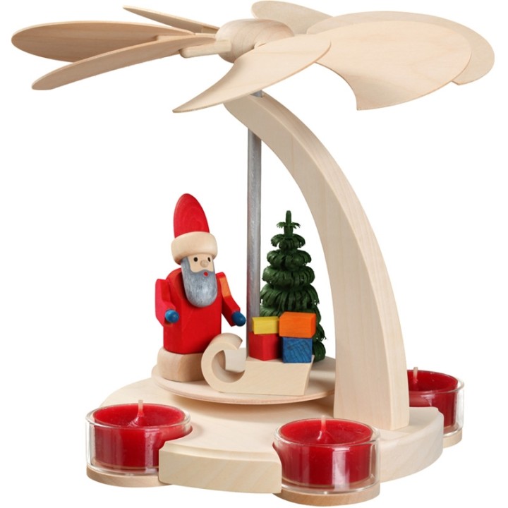 Carrousel en bois père Noël avec 4 bougeoirs