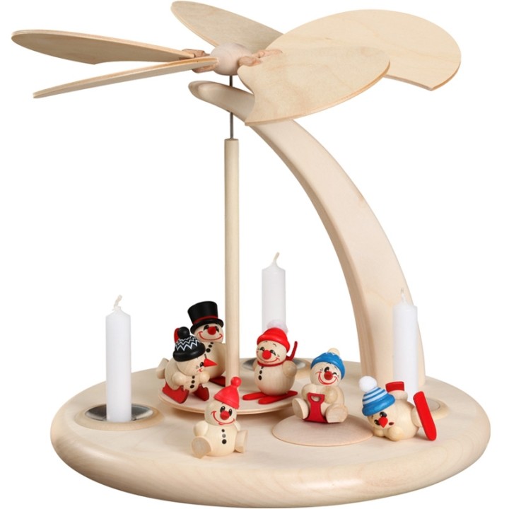 Grand carrousel en bois bonhommes de neige avec 3 bougies
