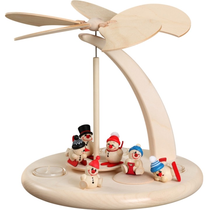Grand carrousel en bois bonhommes de neige avec 3 bougies