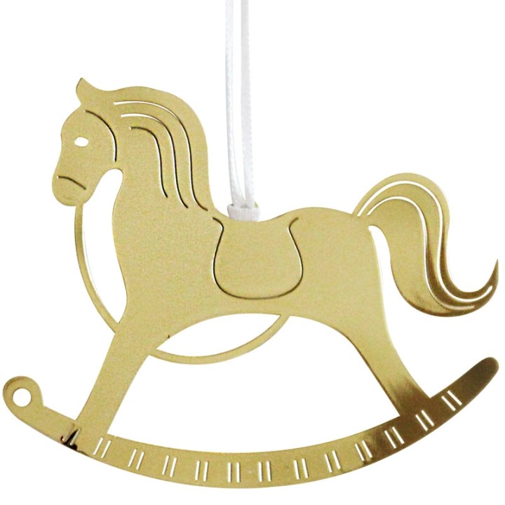 Cheval à bascule design en métal doré à suspendre