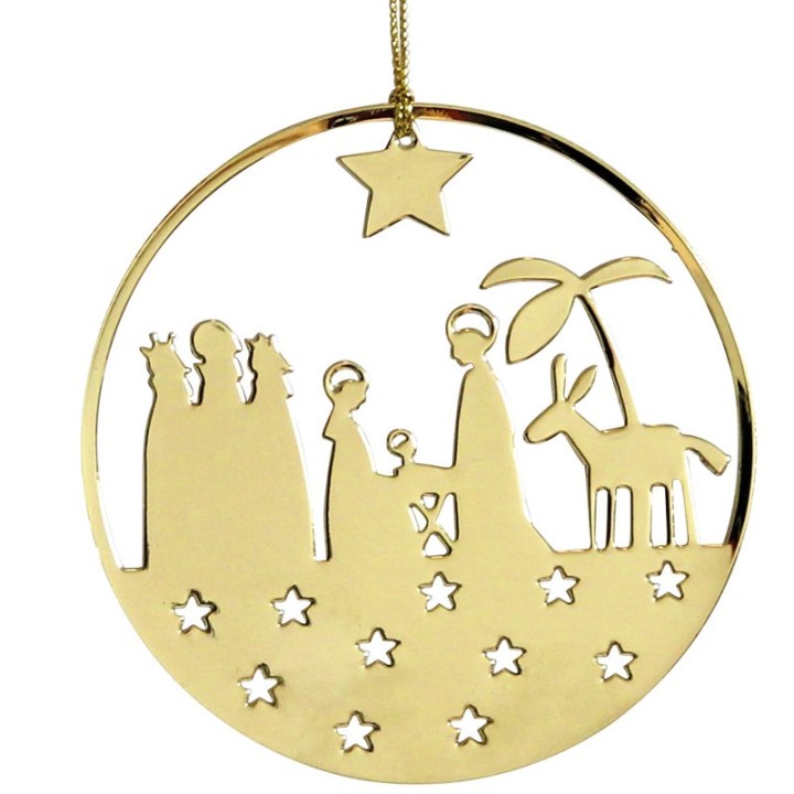 Crèche de Noël design dorée à suspendre