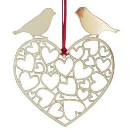 Coeur à suspendre avec oiseaux en métal doré