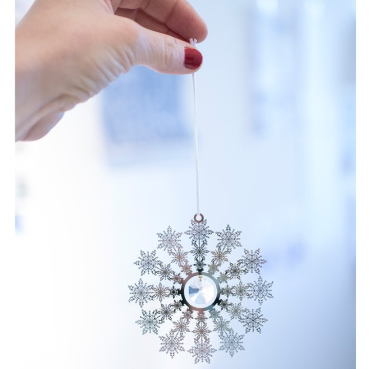 Deco sapin design, flocon de neige avec cristal