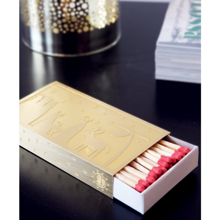 Etui doré motif sapin de Noël pour boite d'allumettes
