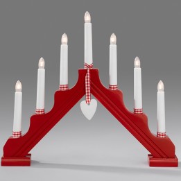 Chandelier de Noël en bois à bougie électrique avec déco Vichy, rouge