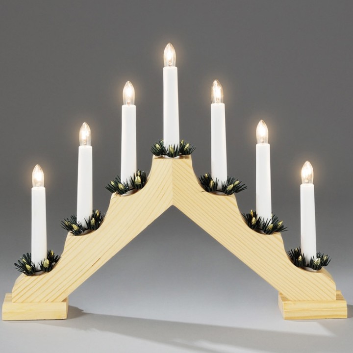Chandelier de Noël en bois à bougie électrique, naturel