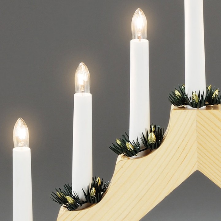 Chandelier de Noël en bois à bougie électrique, naturel
