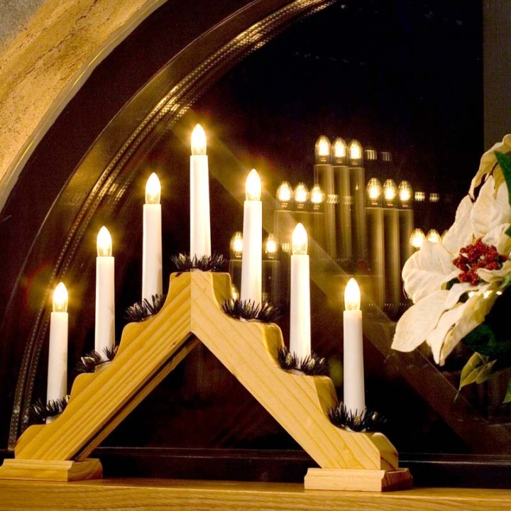 Chandelier de Noël en bois à bougie électrique, naturel