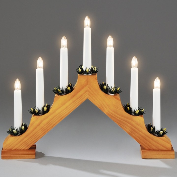 Chandelier de Noël en bois à bougie électrique, chêne