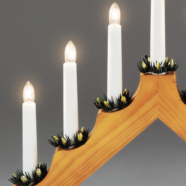 Chandelier de Noël en bois à bougie électrique, chêne