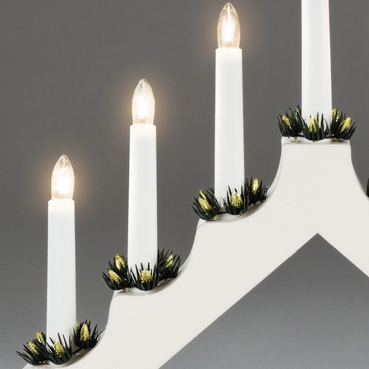 Chandelier de Noël en bois à bougie électrique, blanc