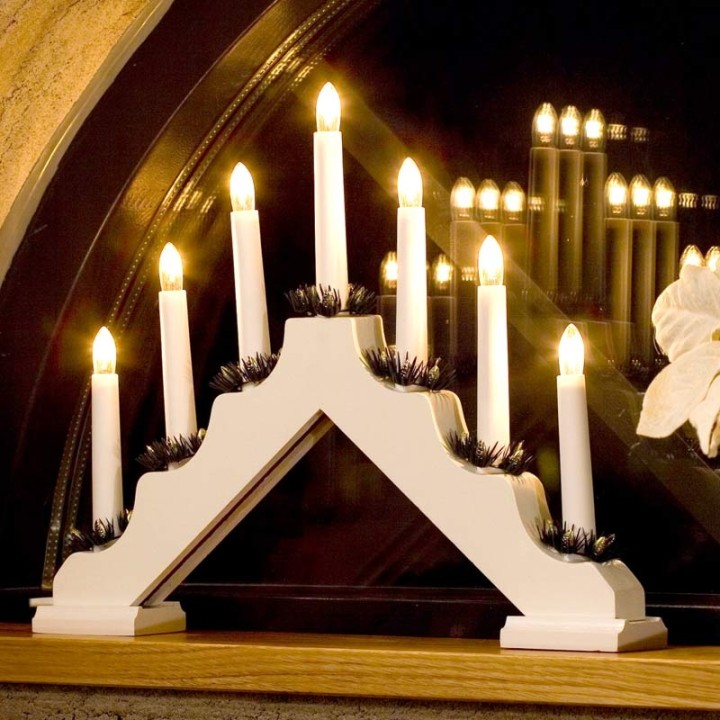 Chandelier de Noël en bois à bougie électrique, blanc