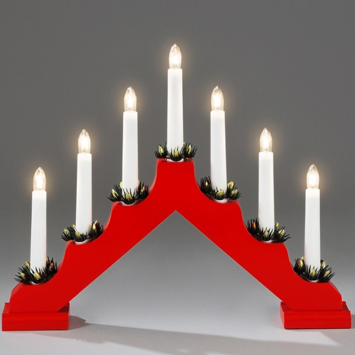 Chandelier de Noël en bois à bougie électrique, rouge