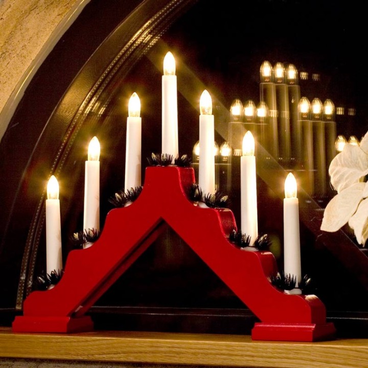 Chandelier de Noël en bois à bougie électrique, rouge