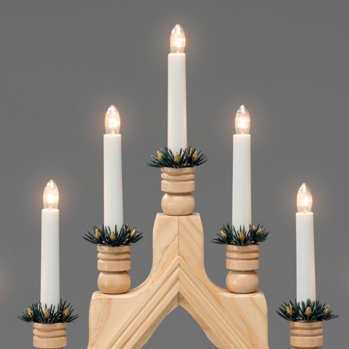 Chandelier à bougie électrique avec déco Noël, naturel