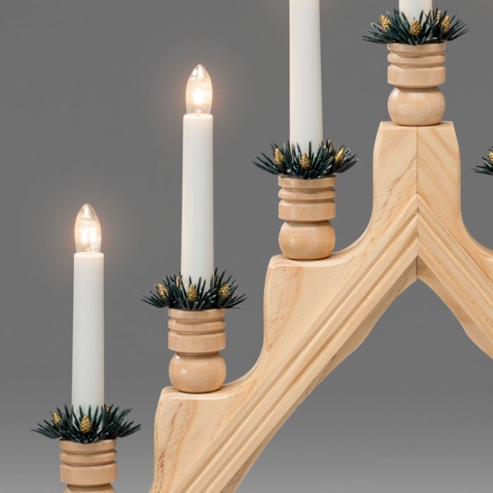 Chandelier à bougie électrique avec déco Noël, naturel