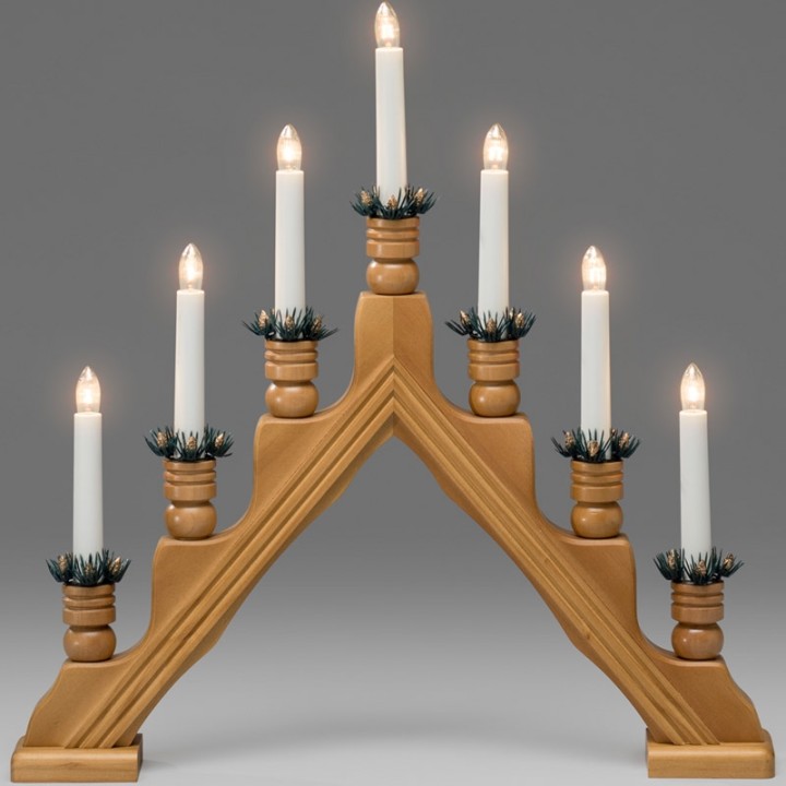 Chandelier à bougie électrique avec déco Noël, chêne