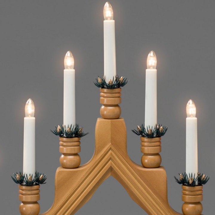 Chandelier à bougie électrique avec déco Noël, chêne