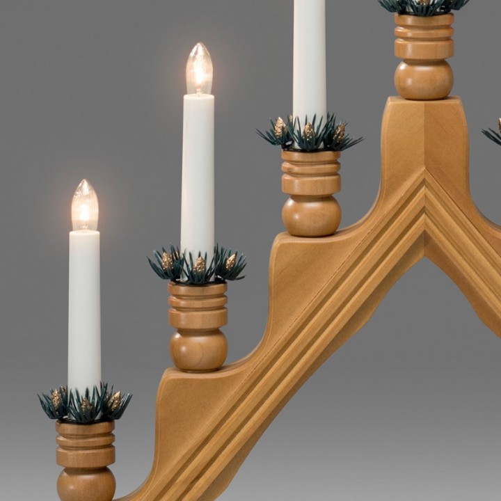 Chandelier à bougie électrique avec déco Noël, chêne