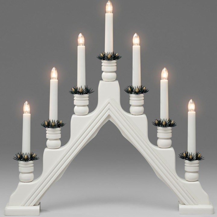 Chandelier à bougie électrique avec déco Noël, blanc