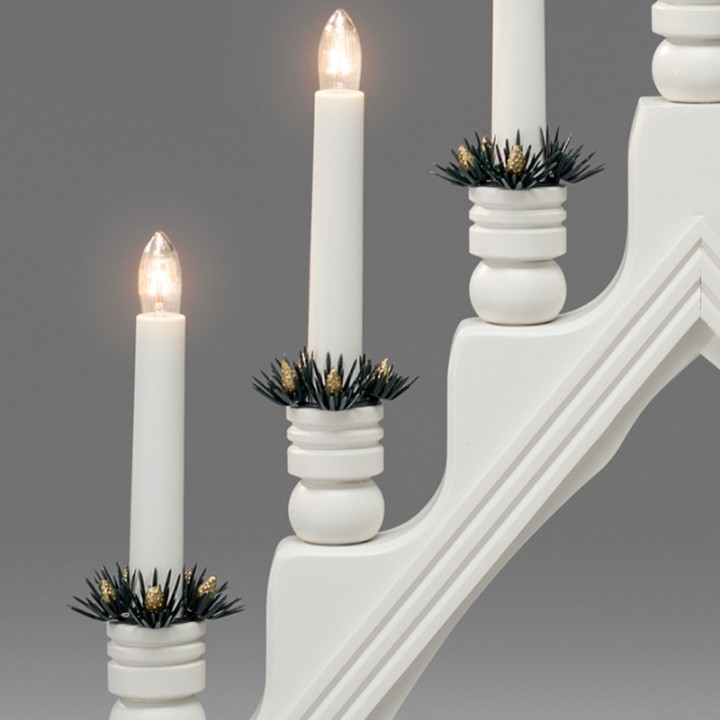 Chandelier à bougie électrique avec déco Noël, blanc