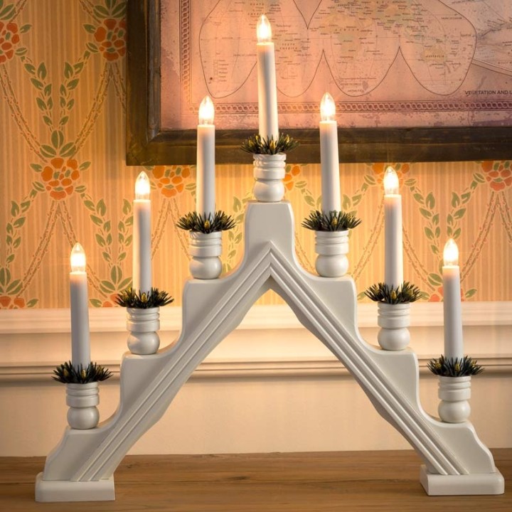 Chandelier à bougie électrique avec déco Noël, blanc