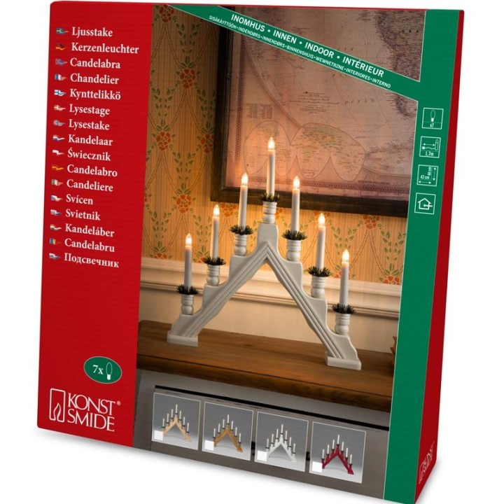 Chandelier à bougie électrique avec déco Noël, blanc