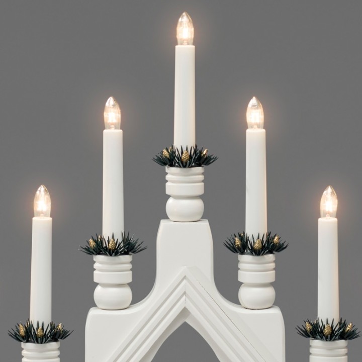 Chandelier à bougie électrique avec déco Noël, blanc