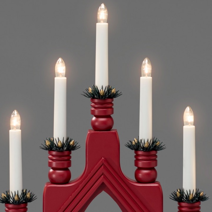 Chandelier à bougie électrique avec déco Noël, rouge