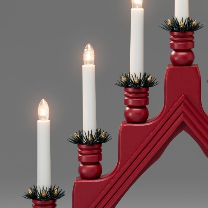 Chandelier à bougie électrique avec déco Noël, rouge