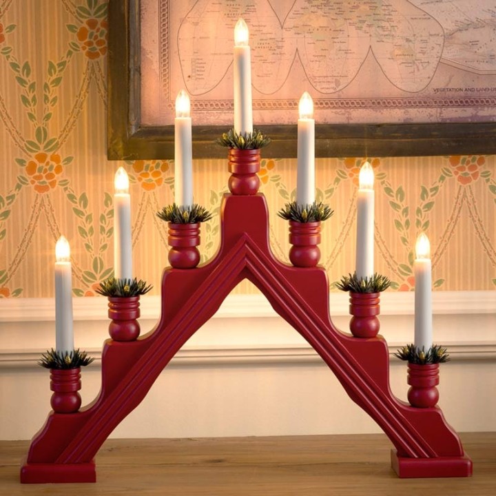 Chandelier à bougie électrique avec déco Noël, rouge