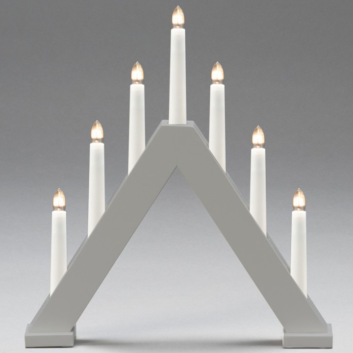 Chandelier en bois scandinave, laqué gris mat, 7 ampoules