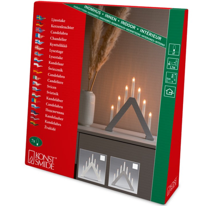 Chandelier en bois scandinave, laqué gris mat, 7 ampoules