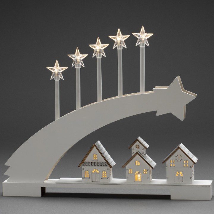 Silhouette en bois LED, étoile filante et village illuminé, 45 cm