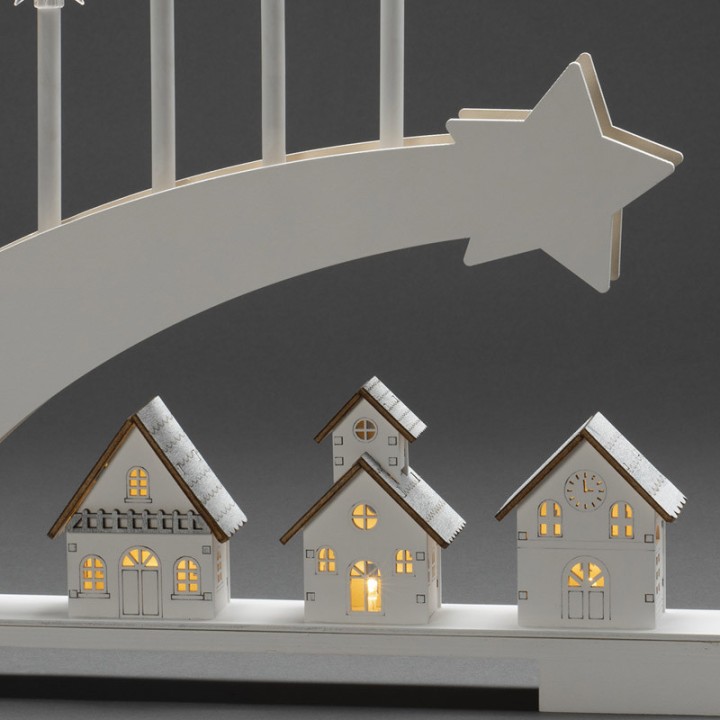 Silhouette en bois LED, étoile filante et village illuminé, 45 cm
