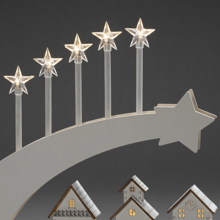 Silhouette en bois LED, étoile filante et village illuminé, 45 cm