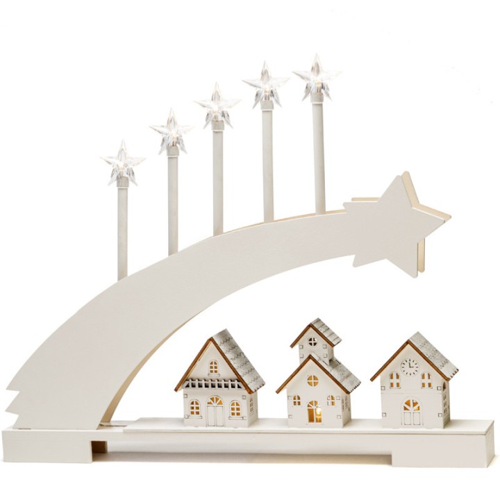 Silhouette en bois LED, étoile filante et village illuminé, 45 cm