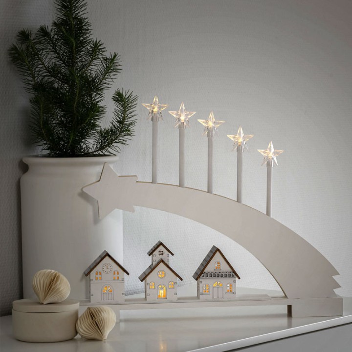 Silhouette en bois LED, étoile filante et village illuminé, 45 cm