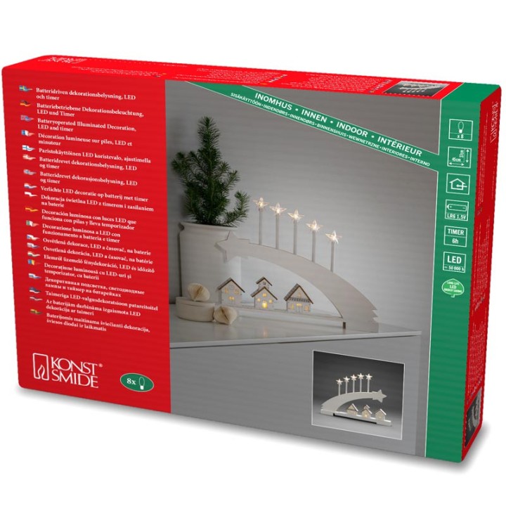 Silhouette en bois LED, étoile filante et village illuminé, 45 cm