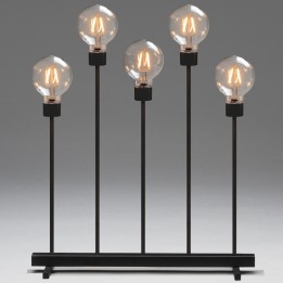 Chandelier LED 5 ampoules rondes ambrées en métal noir, 54 cm